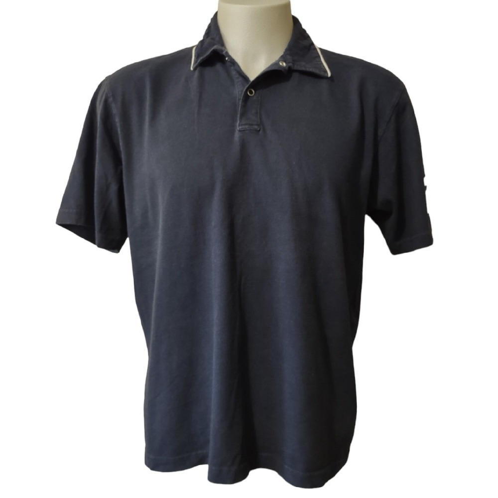Hollister Polo Shirt Men's Large Y2K Sporty Navy Blue 22 Sleeve Logo Streetwear